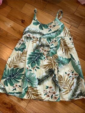 Girls Tropical Leaf Print Sundress - Green Floral